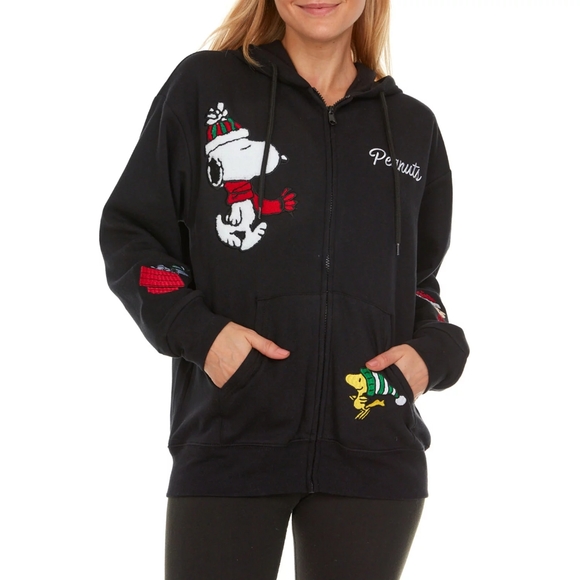 NWT Licensed Ladies Character PEANUTS SNOOPY Holiday Full Zip Up Hoodie Jacket L - Picture 6 of 11